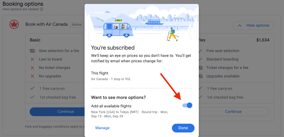 Manage notifications on flight price alerts